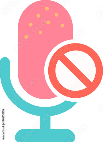 Muted microphone with prohibition sign flat vector