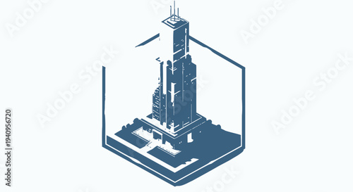 Modern futuristic city tower architecture representing smart city technology, urban development innovation and sustainable metropolitan future concept