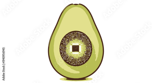 Fresh avocado half with seed representing healthy organic food nutrition concept and modern superfood lifestyle illustration