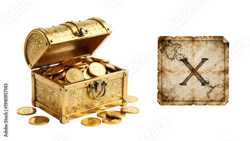 set of illustrations of ancient gold coins and wealth