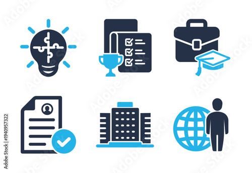 Professional Qualifications and Corporate Achievements icon set. Solid glyph series icons