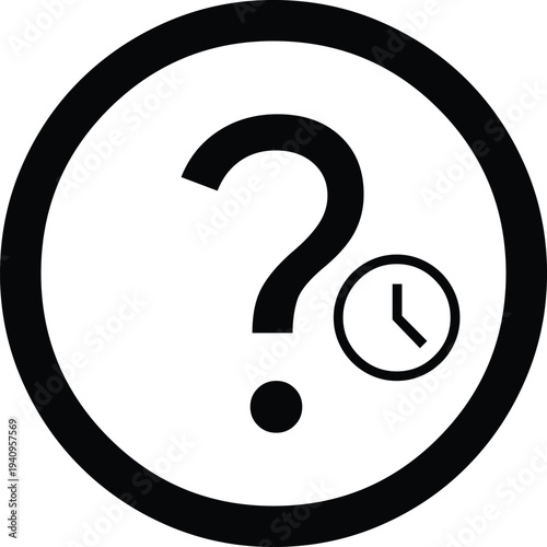 Question, help, support, time, icon, inquiry, information, assistance, clock, deadline, problem, solution, service, customer, guidance, symbol, silhouette, illustration, concept, design