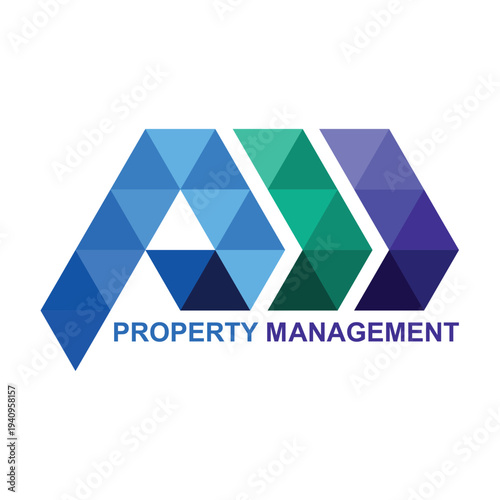 P letter Mosaic triangle shape. Colorful tiles repetition logo design P for property management. 
