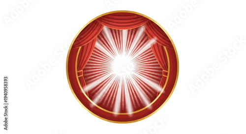 A vibrant illustration of a theatrical performance icon with a theatrical mask, set against a stylized theater curtain with radiant lights, symbolizing World Theatre Day in a colorful