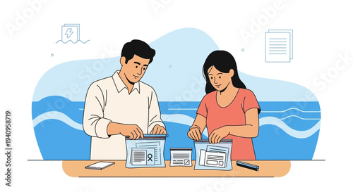 Couple Packing Documents in Plastic Bags for Travel or Storage