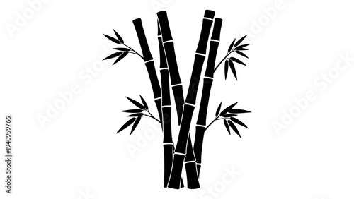 Black bamboo stalks with leaves isolated on white background vector art
