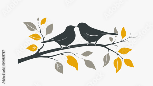 Two birds perched on a branch vector illustration on white background
