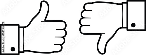 Thumbs up and thumbs down line icon, like dislike feedback symbol, customer review rating concept for satisfaction evaluation