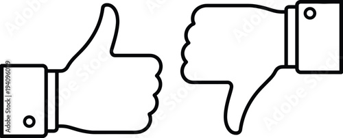 Thumbs up and thumbs down line icon, like dislike feedback symbol, customer rating review concept for satisfaction evaluation