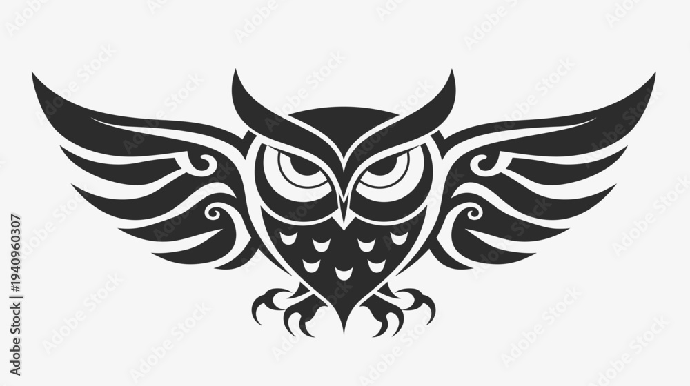 Obraz premium Stylized owl illustration winged creature in flight vector art for design