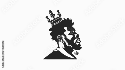 Profile silhouette of a person wearing a crown in black and white