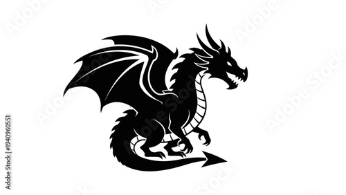 Black dragon silhouette on white background vector illustration