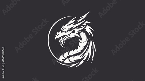 Stylized dragon head silhouette emblem on dark background for design