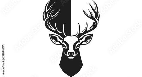 Stylized deer head illustration in black and white against a white background