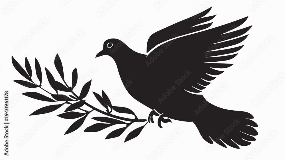 Fototapeta premium Silhouette of a dove holding an olive branch representing peace and hope