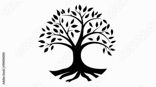 Black tree silhouette vector illustration of nature and growth concept
