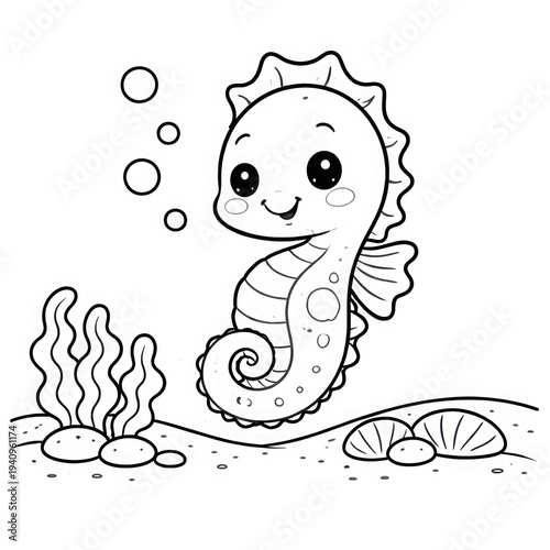 a tiny cartoon Seahorse curlling its tail around