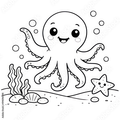 a waving cartoon Octopus with eight simple tentacles.