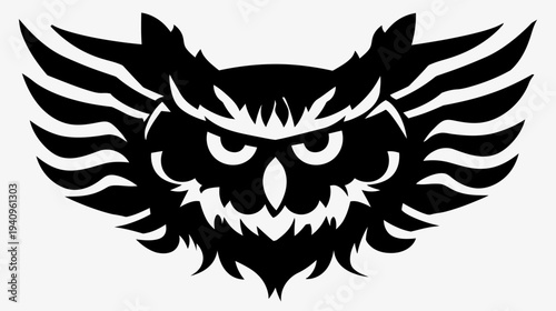 Bold black owl illustration with intricate design and isolated on white