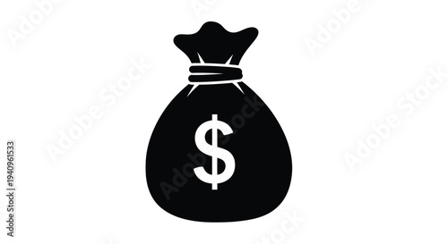 Black silhouette of a money bag with a prominent dollar sign symbol