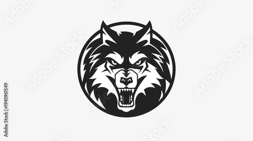 Bold wolf illustration in circle frame against white background