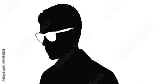 Silhouette of a man wearing sunglasses facing left in a stark minimalist style