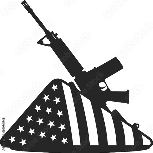 Memorial day tribute with american flag and rifles