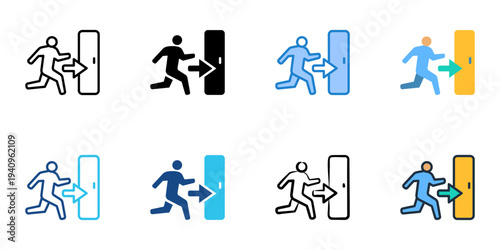 Emergency Evacuation icons set multiple style collection. Editable stroke 
