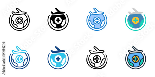 Medical Expenses Abroad icons set multiple style collection. Editable stroke 
