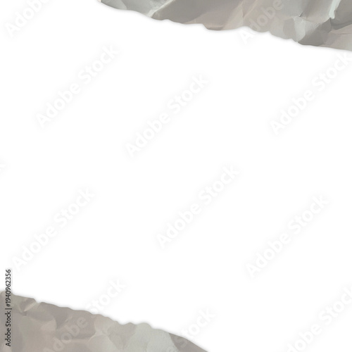 Crumpled White Paper Borders on Clean Background with Copy Space
