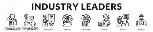 Industry leaders banner presenting authoritative professionals driving innovation and technical excellence in Lineal Icon Style