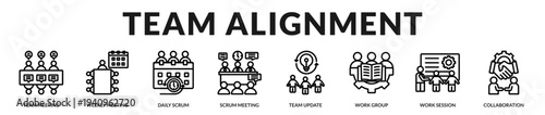 Team alignment banner presenting agile collaboration and synchronized operational workflows in Lineal Icon Style
