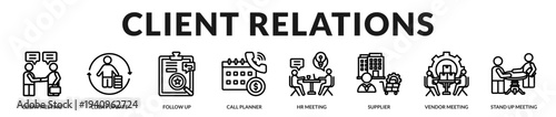 Client relations banner highlighting professional engagement and structured communication channels in Lineal Icon Style