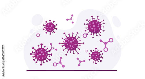 Purple Coronavirus Particles and Molecules on Light Background