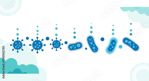 Virus and Bacteria Microorganisms Evolution, Microbe Transformation, Biological Cells