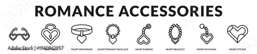 Romance accessories banner showcasing fashionable symbolic adornments for expressive affection themes in Lineal Icon Style
