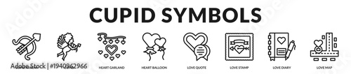Cupid symbols banner illustrating classic romantic motifs and expressive storytelling elements in Lineal Icon Style