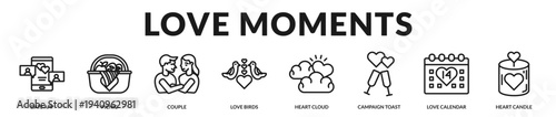 Love moments banner capturing intimate shared experiences and heartfelt celebratory connections in Lineal Icon Style