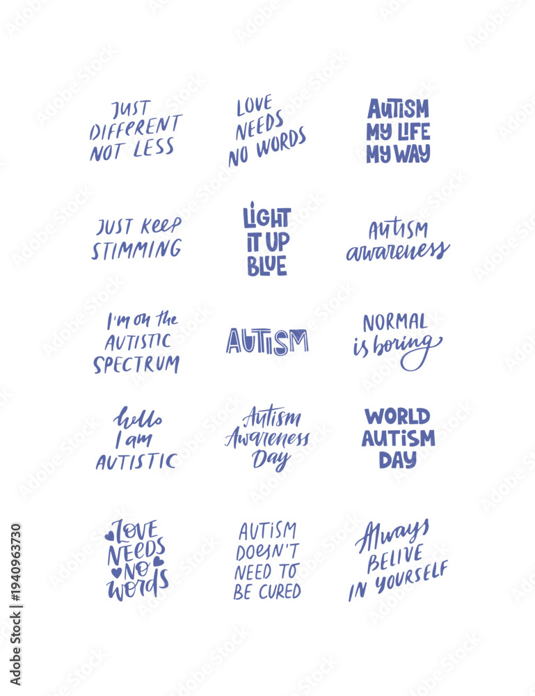 Obraz premium Autism Awareness Day hand drawn quotes