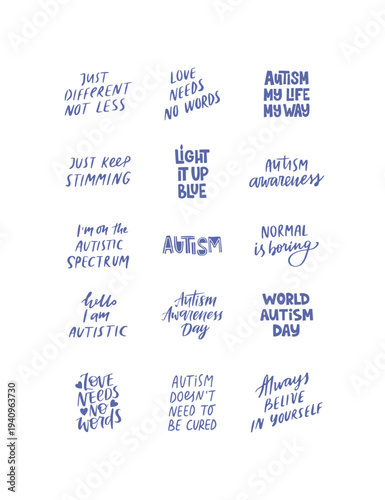 Autism Awareness Day hand drawn quotes