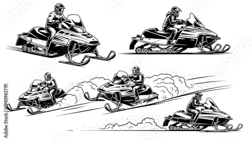 Snowmobile riders enjoying winter sports and recreation.