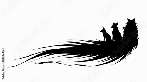 Silhouette of three wolves on a white background for design or decoration