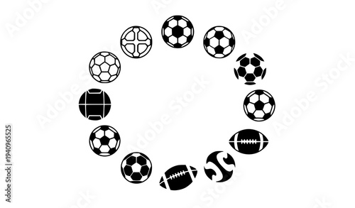 Modern soccer ball icon collection circular layout football sport symbol vector set isolated on white