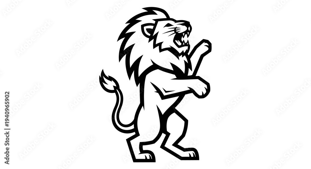 Fototapeta premium Roaring lion illustration black and white vector graphic for design
