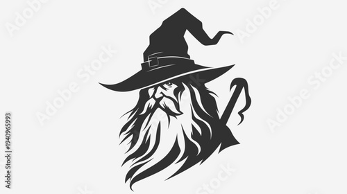 Silhouette of a wise wizard with long beard and pointed hat