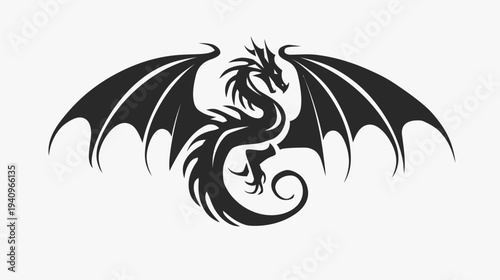 Stylized dragon silhouette with wings on white background vector illustration