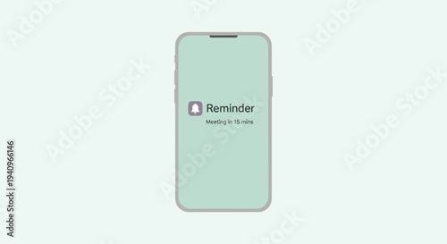 A notification on a smartphone displaying a reminder with the text 'Reminder' and 'Waiting for 15 min' against a pale green background, symbolizing promptness and scheduling