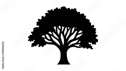 Black tree silhouette isolated on white nature and ecology concept