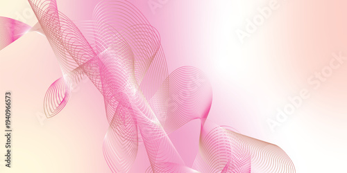 LightSalmon, pink and white luminous waves curving smoothly through a deep dark backdrop filled with tiny shimmering particles, futuristic digital technology concept, vector illustration style.