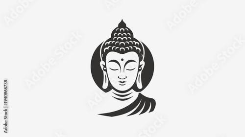 Calm buddha head illustration in black and white for spiritual design